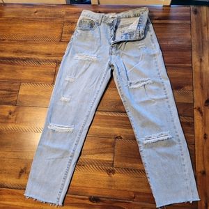 FOREVER 21, WOMENS BUTTON FLY DENIM BLUE JEANS SZ 26 STRAIGHT LEG MOM JEANS